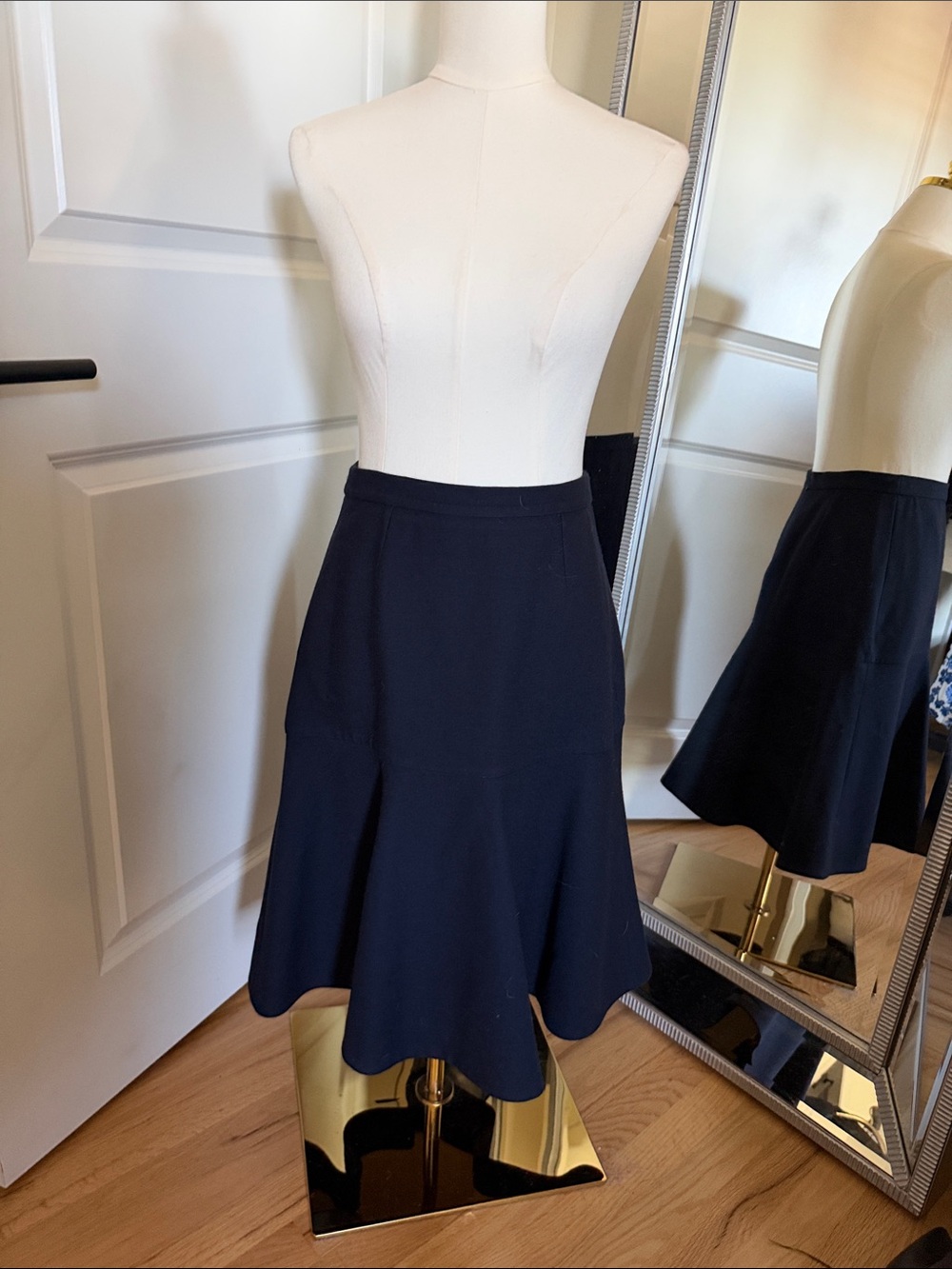 Stella McCartney Navy Wool Blend A-Line Flared Skirt